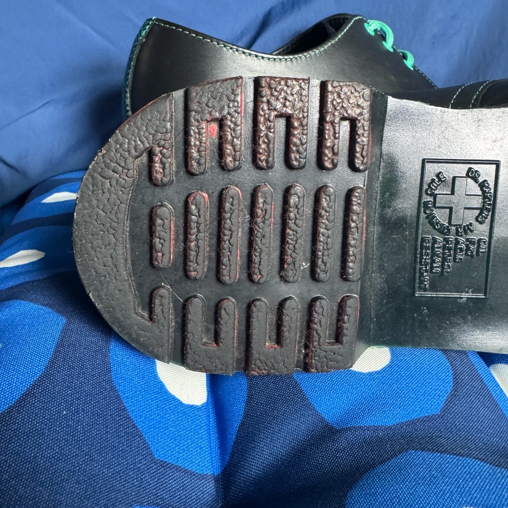 Rare Dr. Martens Black 1461 Green Teal Laces Stitching New Year Women’s US 8 UK6 - Picture 5 of 11